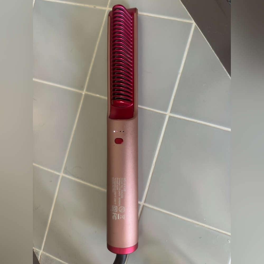 Belle A Vie Heated Straightening Brush Pink Ceramic Hair Straightener Comb